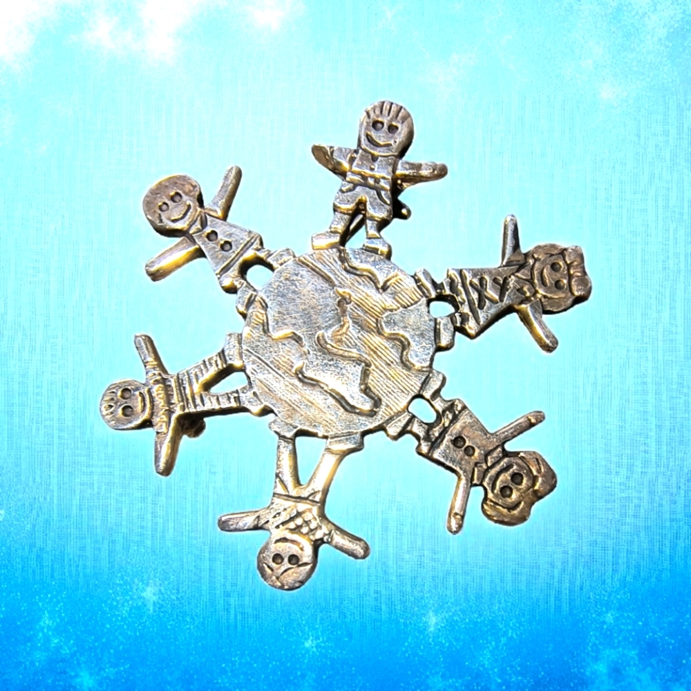 Vintage EFS Mexico Sterling Silver World's Children Snowflake  Brooch